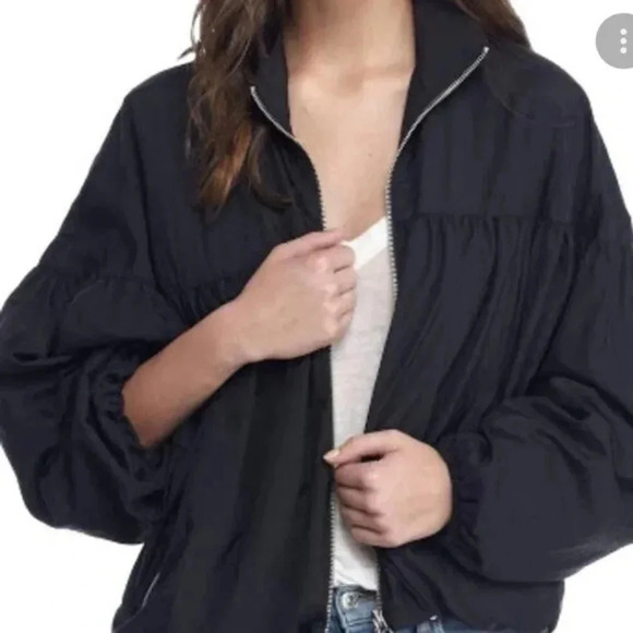 Free People Black Balloon Bomber Jacket Size Small Oversized - Picture 2 of 7